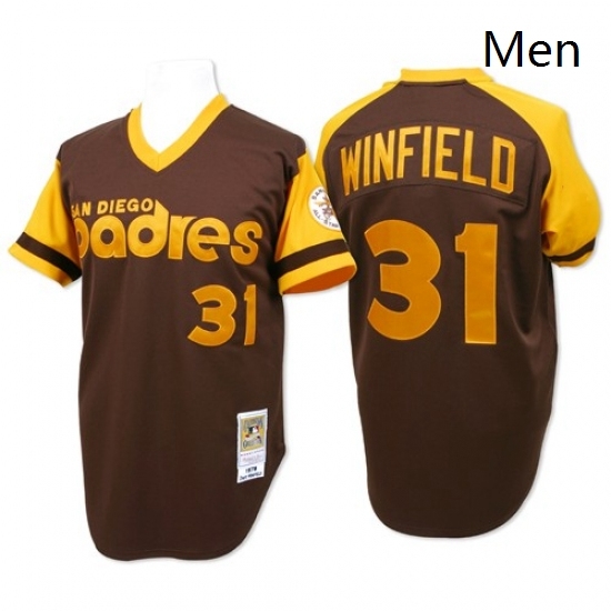 Mens Mitchell and Ness San Diego Padres 31 Dave Winfield Replica Brown Throwback MLB Jersey Mens Mitchell and Ness San Diego Padres 31 Dave Winfield Replica Brown Throwback MLB Jersey