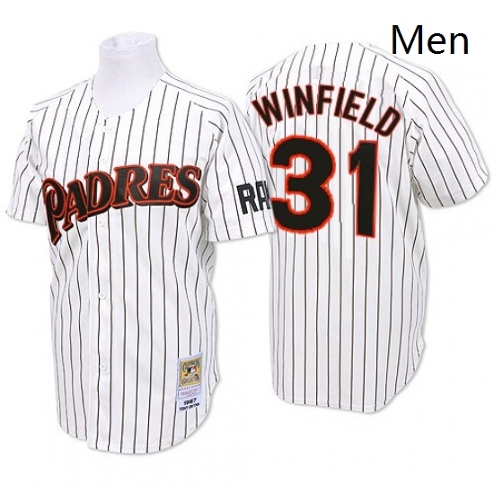 Mens Mitchell and Ness San Diego Padres 31 Dave Winfield Replica WhiteBlue Strip Throwback MLB Jersey Mens Mitchell and Ness San Diego Padres 31 Dave Winfield Replica WhiteBlue Strip Throwback MLB Jersey