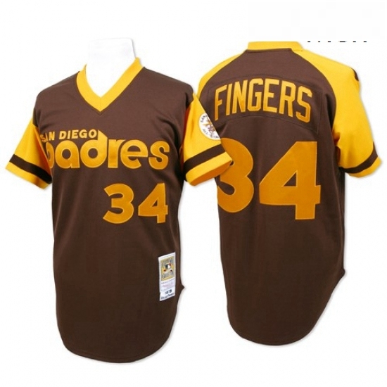 Mens Mitchell and Ness San Diego Padres 34 Rollie Fingers Authentic Brown Throwback MLB Jersey Mens Mitchell and Ness San Diego Padres 34 Rollie Fingers Authentic Brown Throwback MLB Jersey