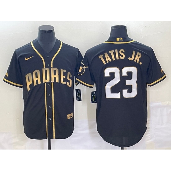 Men's San Diego Padres #23 Fernando Tatis Jr Black 2021 Golden Edition Stitched Cool Base Nike Jersey Men's San Diego Padres #23 Fernando Tatis Jr Black 2021 Golden Edition Stitched Cool Base Nike Jersey