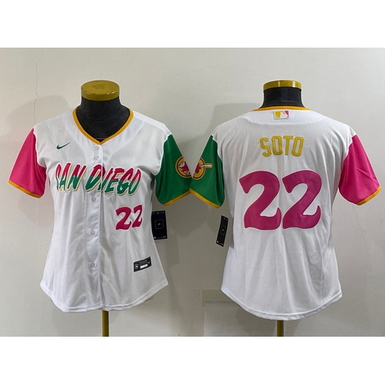 Women San Diego Padres 22 Juan Soto 2022 White City Connect Cool Base Stitched Baseball Jersey 28Run Small 29 Women San Diego Padres 22 Juan Soto 2022 White City Connect Cool Base Stitched Baseball Jersey 28Run Small 29
