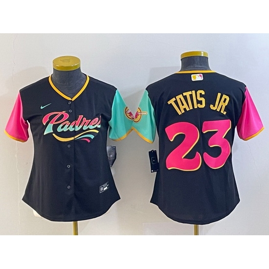 Women San Diego Padres 23 Fernando Tatis Jr Black City Connect Stitched Baseball Jersey Women San Diego Padres 23 Fernando Tatis Jr Black City Connect Stitched Baseball Jersey