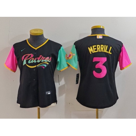 Women San Diego Padres 3 Jackson Merrill Black City Connect Stitched Baseball Jersey Women San Diego Padres 3 Jackson Merrill Black City Connect Stitched Baseball Jersey