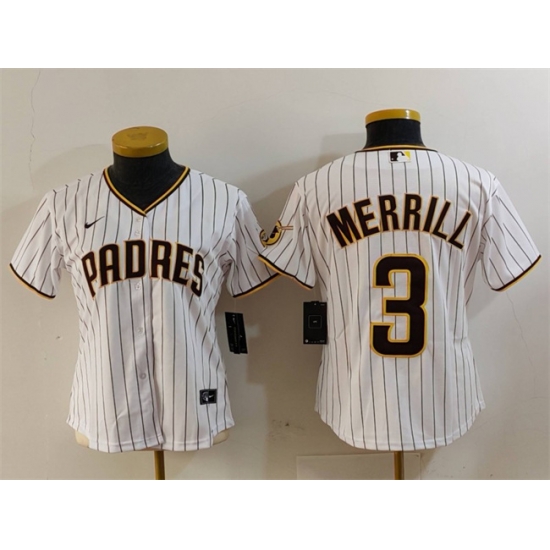 Women San Diego Padres 3 Jackson Merrill White Stitched Baseball Jersey Women San Diego Padres 3 Jackson Merrill White Stitched Baseball Jersey