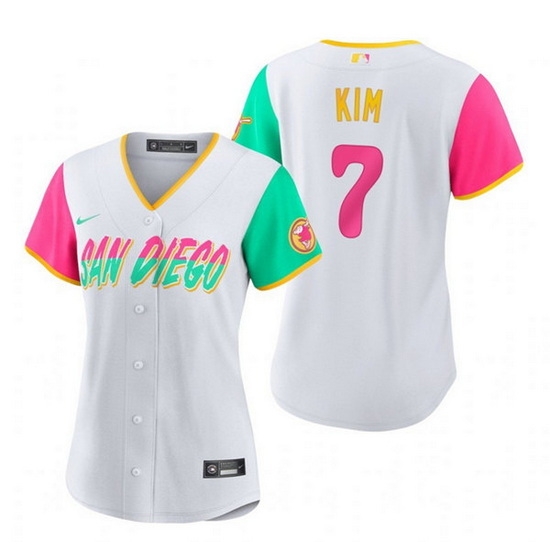 Women San Diego Padres 7 Ha Seong Kim 2022 White City Connect Cool Base Stitched Baseball Jersey Women San Diego Padres 7 Ha Seong Kim 2022 White City Connect Cool Base Stitched Baseball Jersey