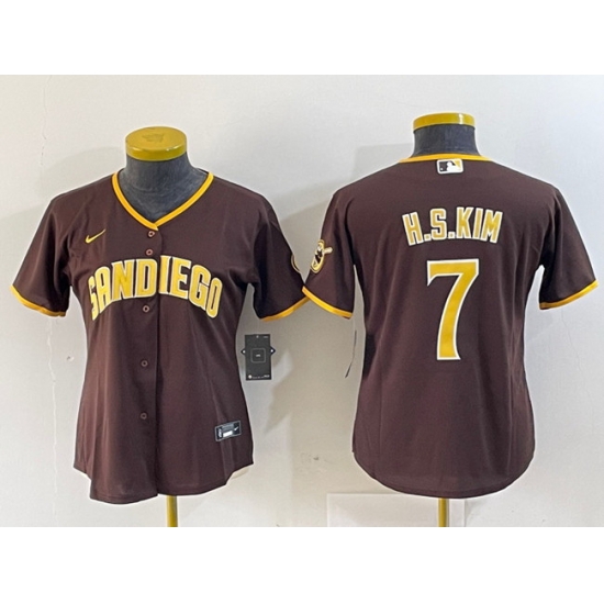 Women San Diego Padres 7 Ha Seong Kim Brown Stitched Baseball Jersey Women San Diego Padres 7 Ha Seong Kim Brown Stitched Baseball Jersey