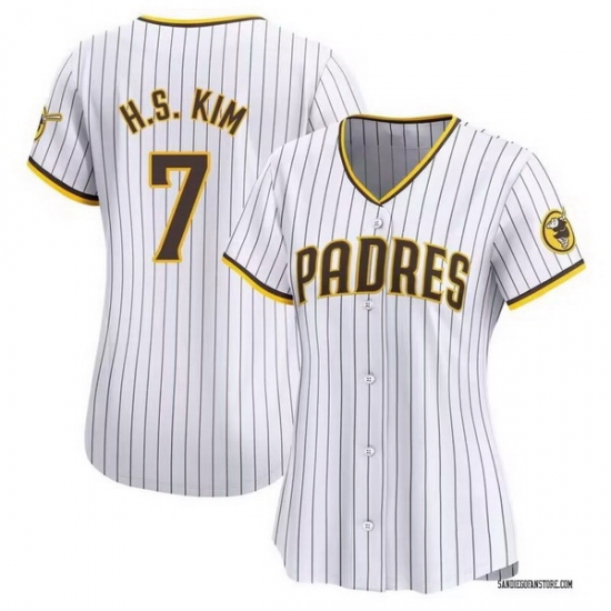 Women San Diego Padres 7 Ha Seong Kim White Stitched White Jersey Women San Diego Padres 7 Ha Seong Kim White Stitched White Jersey