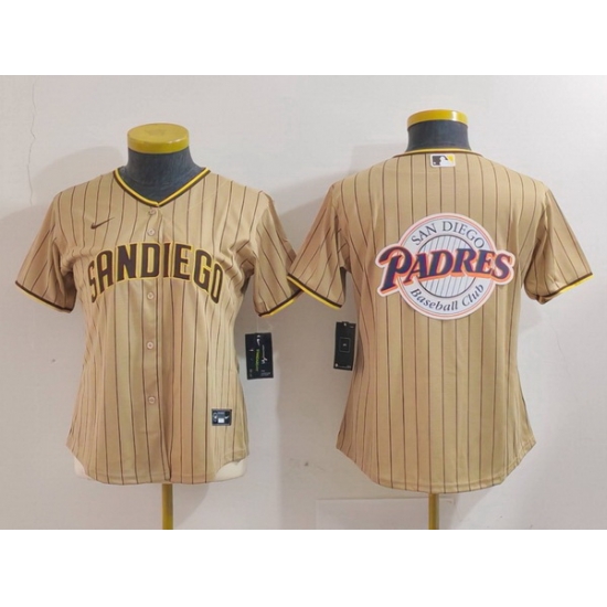 Women San Diego Padres Tan Team Big Logo Stitched Baseball Jersey 5 Women San Diego Padres Tan Team Big Logo Stitched Baseball Jersey 5