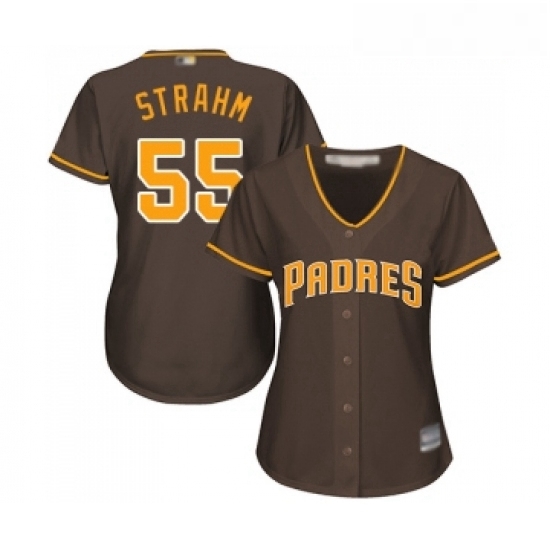 Womens San Diego Padres 55 Matt Strahm Replica Brown Alternate Cool Base Baseball Jersey Womens San Diego Padres 55 Matt Strahm Replica Brown Alternate Cool Base Baseball Jersey