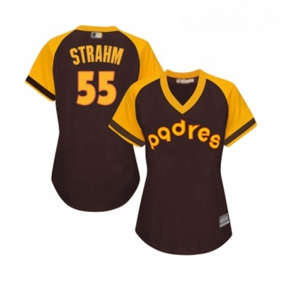 Womens San Diego Padres 55 Matt Strahm Replica Brown Alternate Cooperstown Cool Base Baseball Jersey 