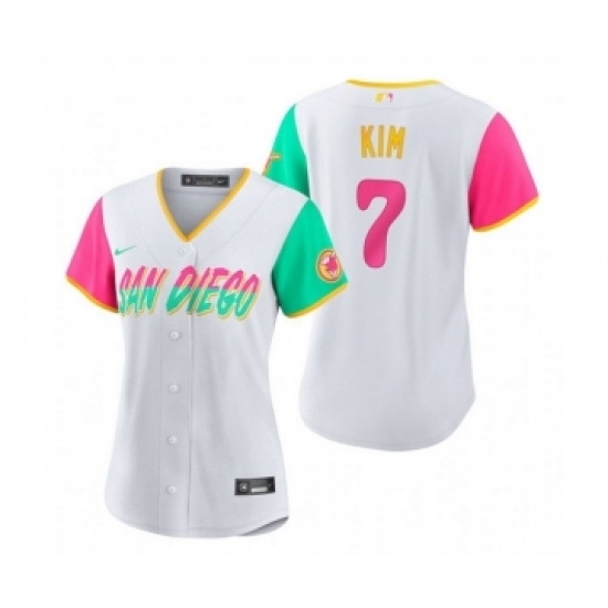 Women's San Diego Padres #7 Ha Seong Kim White 2022 City Connect Cool Base Stitched Baseball Jersey Women's San Diego Padres #7 Ha Seong Kim White 2022 City Connect Cool Base Stitched Baseball Jersey
