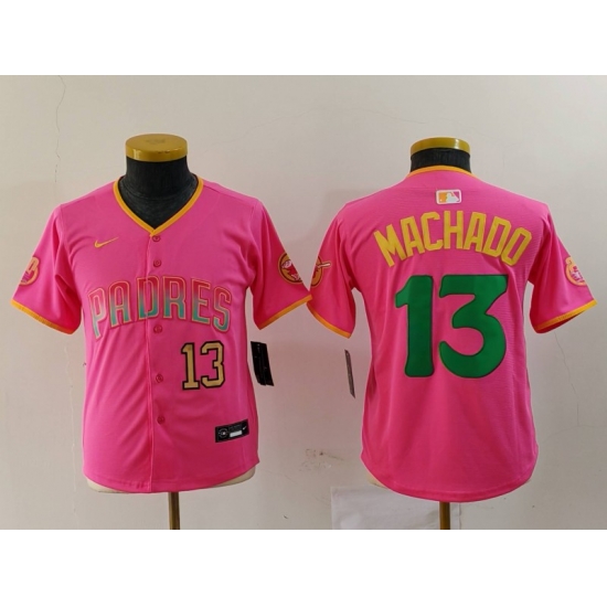 Youth San Diego Padres 3 Jackson Merrill Pink Stitched Baseball Jersey 2 Youth San Diego Padres 3 Jackson Merrill Pink Stitched Baseball Jersey 2
