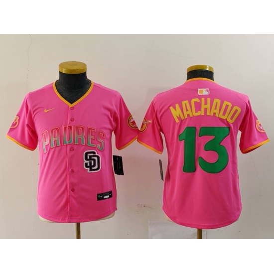Youth San Diego Padres 3 Jackson Merrill Pink Stitched Baseball Jersey 4 Youth San Diego Padres 3 Jackson Merrill Pink Stitched Baseball Jersey 4