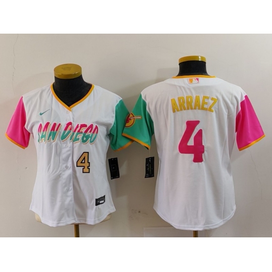 Youth San Diego Padres 4 Luis Arraez White City Connect Stitched Baseball Jersey 2 Youth San Diego Padres 4 Luis Arraez White City Connect Stitched Baseball Jersey 2