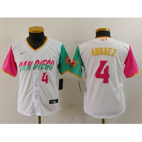 Youth San Diego Padres 4 Luis Arraez White City Connect Stitched Baseball Jersey 5 Youth San Diego Padres 4 Luis Arraez White City Connect Stitched Baseball Jersey 5