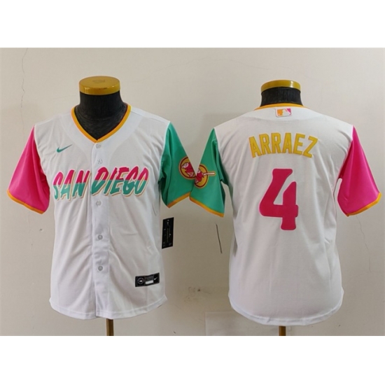 Youth San Diego Padres 4 Luis Arraez White City Connect Stitched Baseball Jersey Youth San Diego Padres 4 Luis Arraez White City Connect Stitched Baseball Jersey