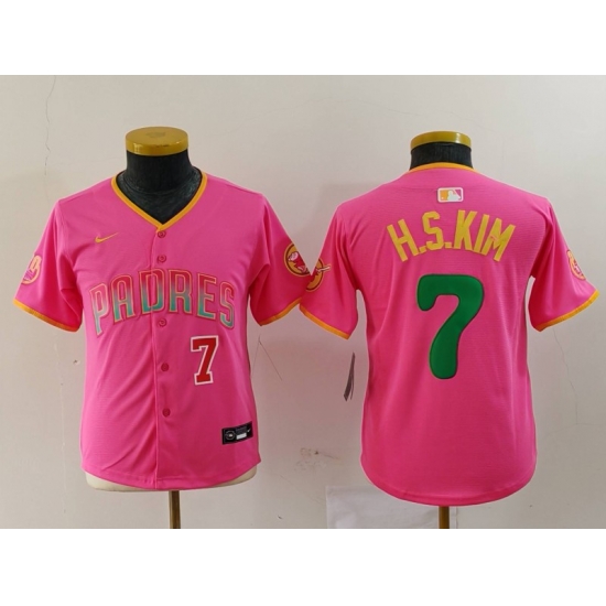 Youth San Diego Padres 7 Ha Seong Kim Pink Stitched Baseball Jersey 2 Youth San Diego Padres 7 Ha Seong Kim Pink Stitched Baseball Jersey 2