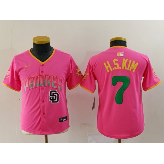 Youth San Diego Padres 7 Ha Seong Kim Pink Stitched Baseball Jersey 4 Youth San Diego Padres 7 Ha Seong Kim Pink Stitched Baseball Jersey 4