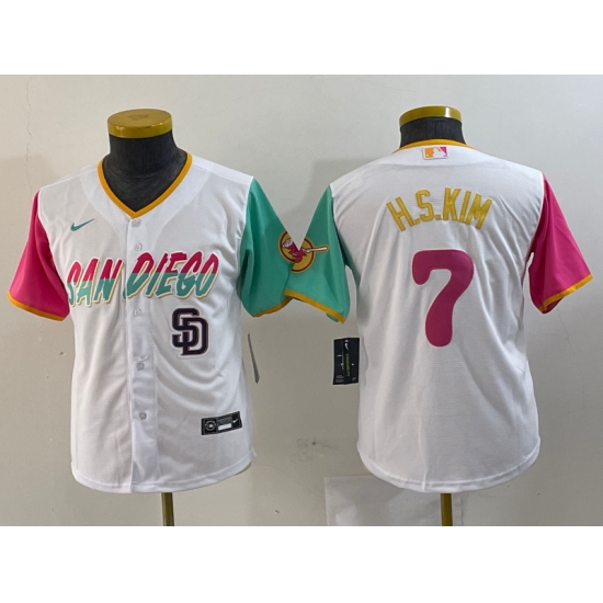 Youth San Diego Padres 7 Ha Seong Kim White City Connect Stitched Baseball Jersey 1 Youth San Diego Padres 7 Ha Seong Kim White City Connect Stitched Baseball Jersey 1