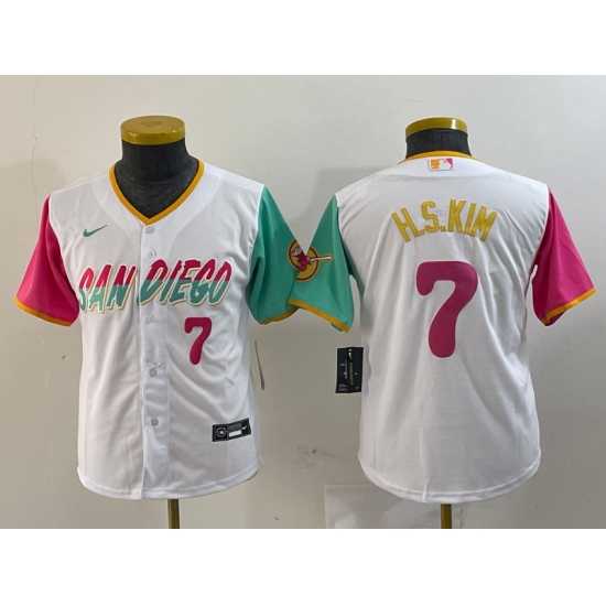 Youth San Diego Padres 7 Ha Seong Kim White City Connect Stitched Baseball Jersey 2 Youth San Diego Padres 7 Ha Seong Kim White City Connect Stitched Baseball Jersey 2
