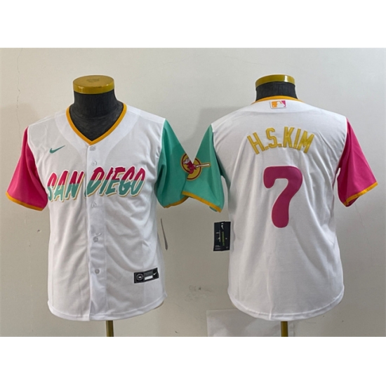 Youth San Diego Padres 7 Ha Seong Kim White City Connect Stitched Baseball Jersey Youth San Diego Padres 7 Ha Seong Kim White City Connect Stitched Baseball Jersey