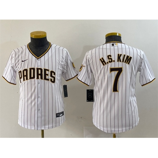 Youth San Diego Padres 7 Ha Seong Kim White Stitched Baseball Jersey Youth San Diego Padres 7 Ha Seong Kim White Stitched Baseball Jersey