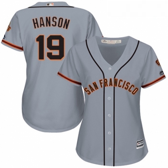 Womens Majestic San Francisco Giants 19 Alen Hanson Replica Grey Road Cool Base MLB Jersey Womens Majestic San Francisco Giants 19 Alen Hanson Replica Grey Road Cool Base MLB Jersey