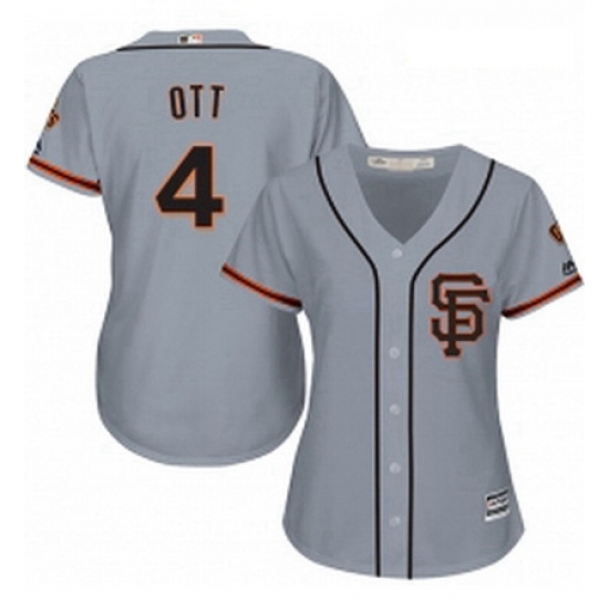 Womens Majestic San Francisco Giants 4 Mel Ott Authentic Grey Road 2 Cool Base MLB Jersey Womens Majestic San Francisco Giants 4 Mel Ott Authentic Grey Road 2 Cool Base MLB Jersey