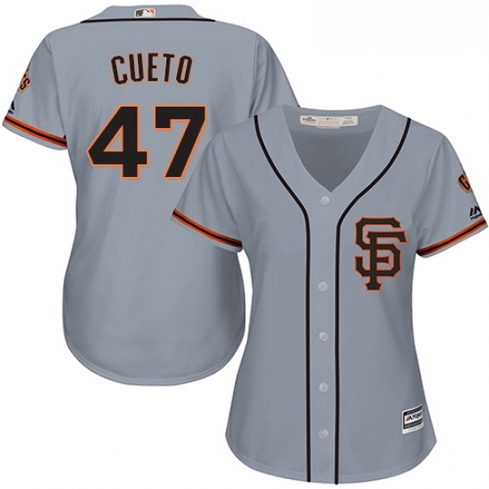 Womens Majestic San Francisco Giants 47 Johnny Cueto Replica Grey Road 2 Cool Base MLB Jersey Womens Majestic San Francisco Giants 47 Johnny Cueto Replica Grey Road 2 Cool Base MLB Jersey