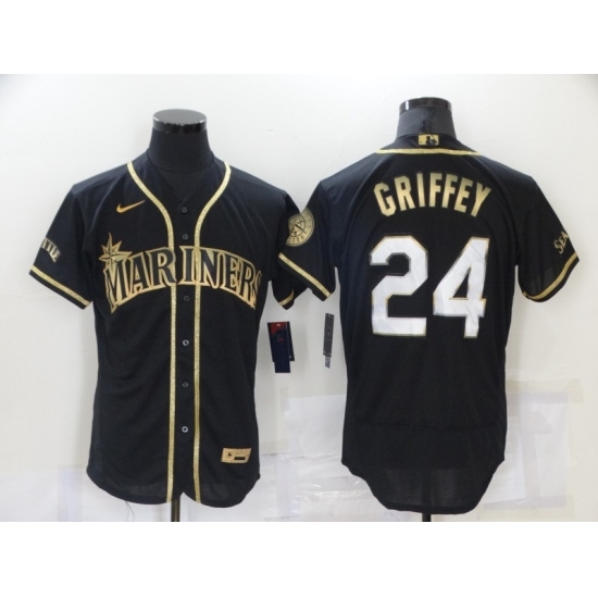 Men Seattle Mariners 24 Ken Griffey Authentic Black Gold Elite Fashion Baseball Jersey Men Seattle Mariners 24 Ken Griffey Authentic Black Gold Elite Fashion Baseball Jersey