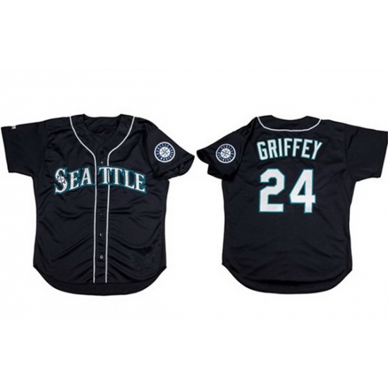 Men Seattle Mariners 24 Ken Griffey Jr Black Cool Base Stitched Jersey Men Seattle Mariners 24 Ken Griffey Jr Black Cool Base Stitched Jersey