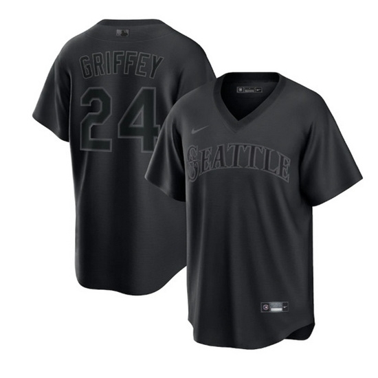 Men Seattle Mariners 24 Ken Griffey Jr Black Pitch Black Fashion Replica Stitched Jersey Men Seattle Mariners 24 Ken Griffey Jr Black Pitch Black Fashion Replica Stitched Jersey
