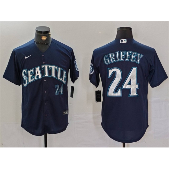 Men Seattle Mariners 24 Ken Griffey Jr Navy Cool Base Stitched Baseball Jersey Men Seattle Mariners 24 Ken Griffey Jr Navy Cool Base Stitched Baseball Jersey