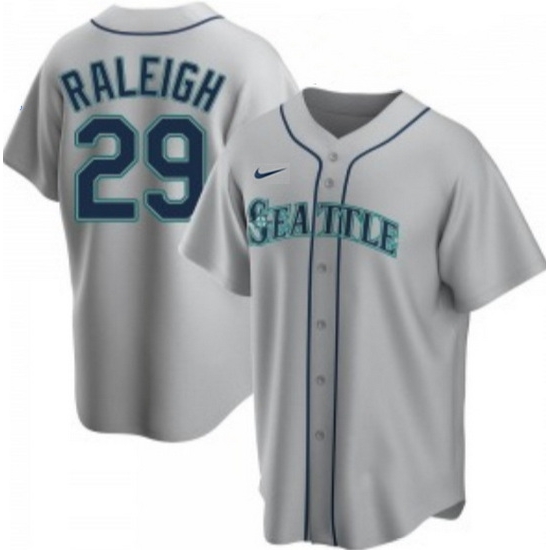 Men Seattle Mariners 29 Cal Raleigh Grey Cool Base Stitched Jersey Men Seattle Mariners 29 Cal Raleigh Grey Cool Base Stitched Jersey