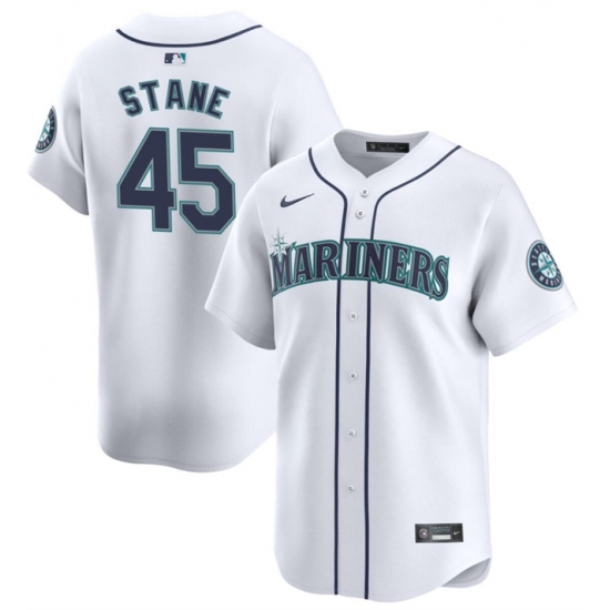 Men Seattle Mariners 45 Ryne Stanek White Home Limited Stitched Jersey Men Seattle Mariners 45 Ryne Stanek White Home Limited Stitched Jersey
