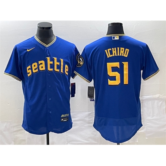 Men Seattle Mariners 51 Ichiro Suzuki Royal 2023 City Connect Flex Base Stitched Jersey Men Seattle Mariners 51 Ichiro Suzuki Royal 2023 City Connect Flex Base Stitched Jersey