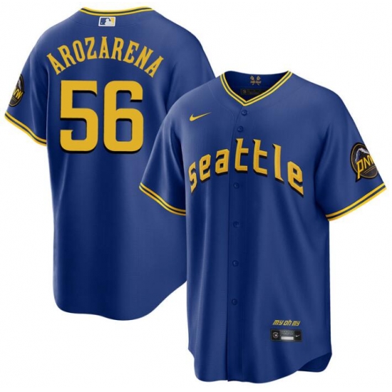 Men Seattle Mariners 56 Randy Arozarena Royal City Connect Cool Base Stitched Baseball Jersey Men Seattle Mariners 56 Randy Arozarena Royal City Connect Cool Base Stitched Baseball Jersey
