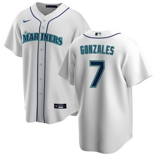 Men Seattle Mariners 7 Marco Gonzales White Cool Base Stitched Jersey Men Seattle Mariners 7 Marco Gonzales White Cool Base Stitched Jersey