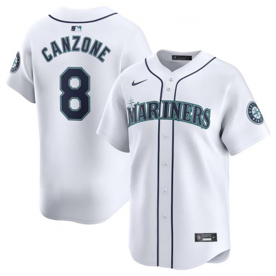 Men Seattle Mariners 8 Dominic Canzone White Home Limited Stitched Jersey