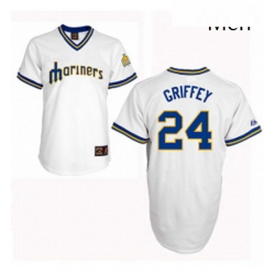 Mens Majestic Seattle Mariners 24 Ken Griffey Authentic White Cooperstown Throwback MLB Jersey Mens Majestic Seattle Mariners 24 Ken Griffey Authentic White Cooperstown Throwback MLB Jersey