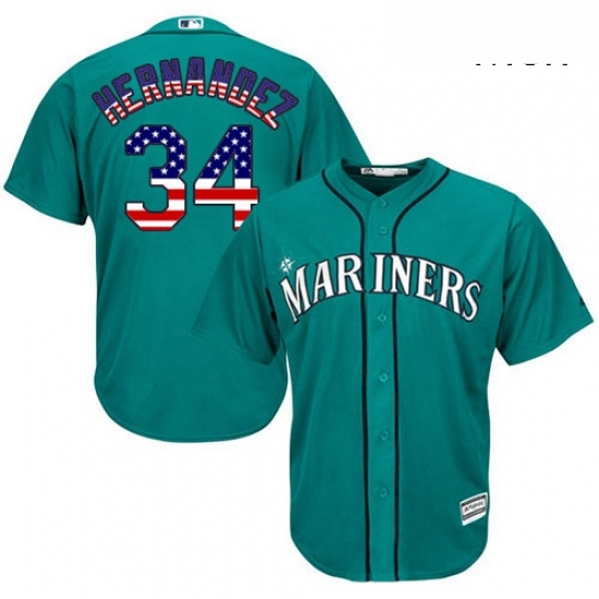 Mens Majestic Seattle Mariners 34 Felix Hernandez Authentic Teal Green USA Flag Fashion MLB Jersey Mens Majestic Seattle Mariners 34 Felix Hernandez Authentic Teal Green USA Flag Fashion MLB Jersey