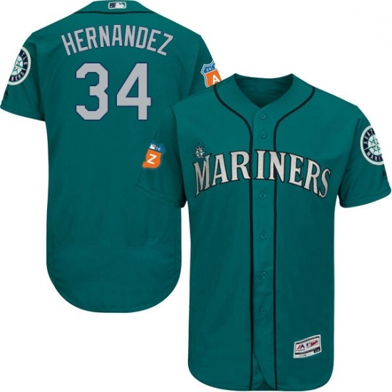 Mens Majestic Seattle Mariners 34 Felix Hernandez Teal Green Alternate Flex Base Authentic Collection MLB Jersey Mens Majestic Seattle Mariners 34 Felix Hernandez Teal Green Alternate Flex Base Authentic Collection MLB Jersey