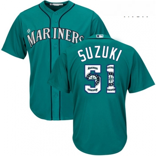 Mens Majestic Seattle Mariners 51 Ichiro Suzuki Authentic Teal Green Team Logo Fashion Cool Base MLB Jersey Mens Majestic Seattle Mariners 51 Ichiro Suzuki Authentic Teal Green Team Logo Fashion Cool Base MLB Jersey