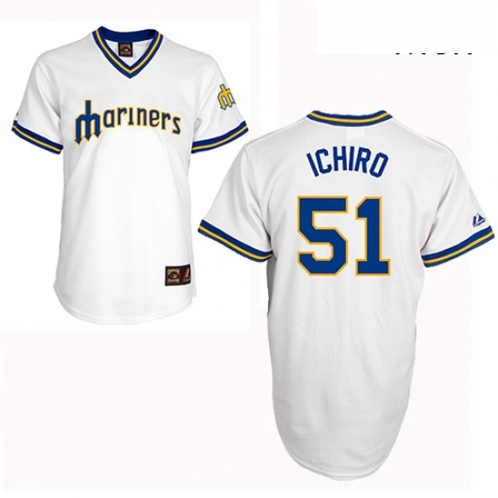 Mens Majestic Seattle Mariners 51 Ichiro Suzuki Replica White Cooperstown Throwback MLB Jersey Mens Majestic Seattle Mariners 51 Ichiro Suzuki Replica White Cooperstown Throwback MLB Jersey