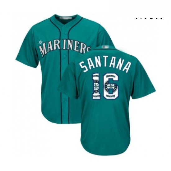 Mens Seattle Mariners 16 Domingo Santana Authentic Teal Green Team Logo Fashion Cool Base Baseball Jersey Mens Seattle Mariners 16 Domingo Santana Authentic Teal Green Team Logo Fashion Cool Base Baseball Jersey