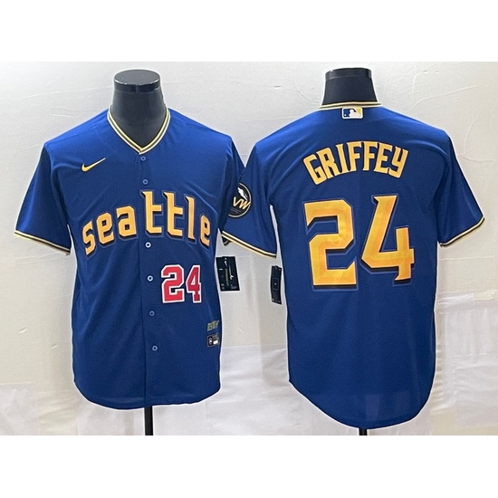 Men's Seattle Mariners #24 Ken Griffey Number Blue 2023 City Connect Cool Base Stitched Jersey1 Men's Seattle Mariners #24 Ken Griffey Number Blue 2023 City Connect Cool Base Stitched Jersey1