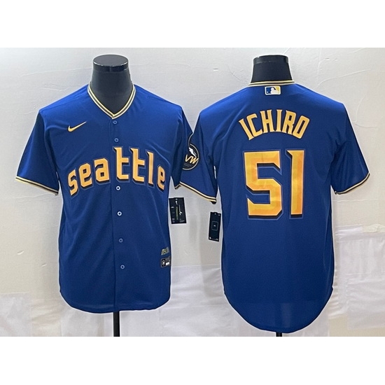 Men's Seattle Mariners #51 Ichiro Suzuki Blue 2023 City Connect Cool Base Stitched Jersey Men's Seattle Mariners #51 Ichiro Suzuki Blue 2023 City Connect Cool Base Stitched Jersey