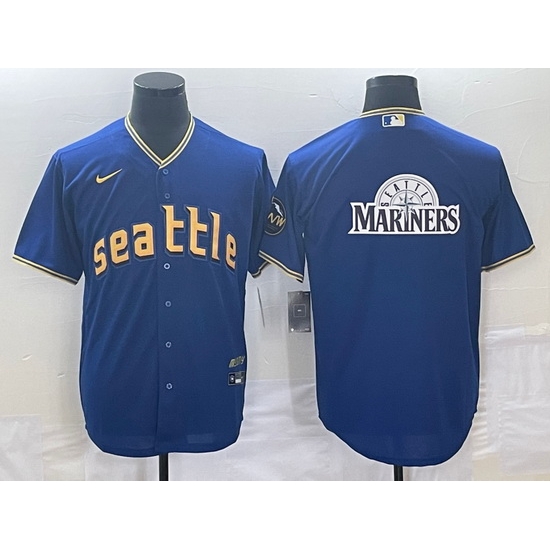 Men's Seattle Mariners Big Logo Blue 2023 City Connect Cool Base Stitched Jersey Men's Seattle Mariners Big Logo Blue 2023 City Connect Cool Base Stitched Jersey