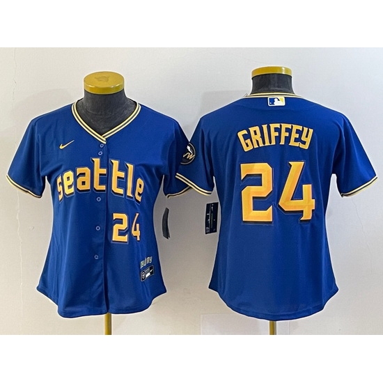 Women Seattle Mariners 24 Ken Griffey Jr Royal 2023 City Connect With Patch Stitched Baseball Jersey Women Seattle Mariners 24 Ken Griffey Jr Royal 2023 City Connect With Patch Stitched Baseball Jersey