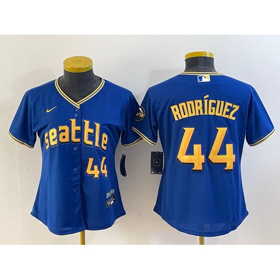 Women Seattle Mariners 44 Julio Rodriguez Royal 2023 City Connect With Patch Stitched Baseball Jersey Women Seattle Mariners 44 Julio Rodriguez Royal 2023 City Connect With Patch Stitched Baseball Jersey